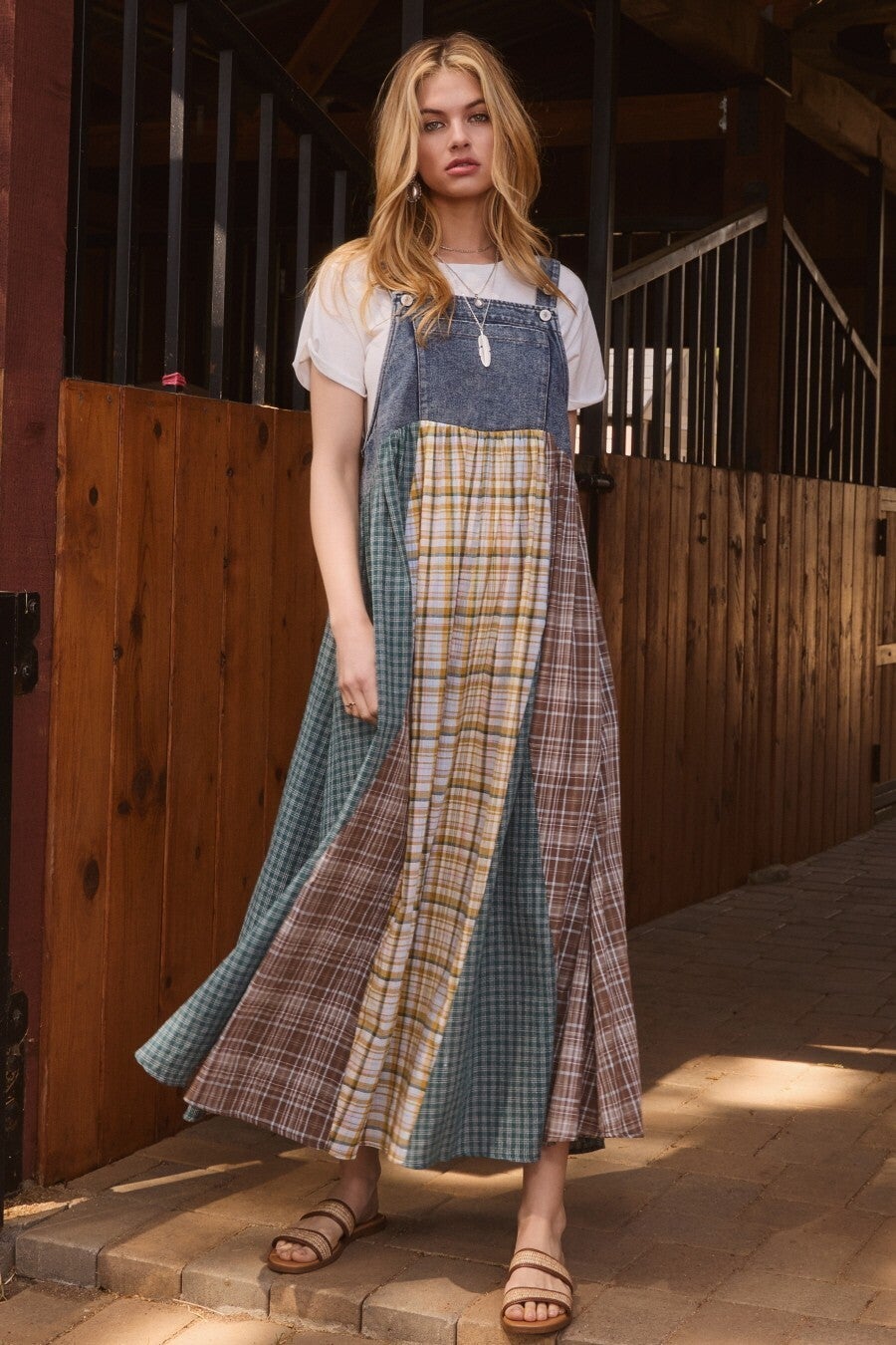 Plaid overall dress Blu Boutique